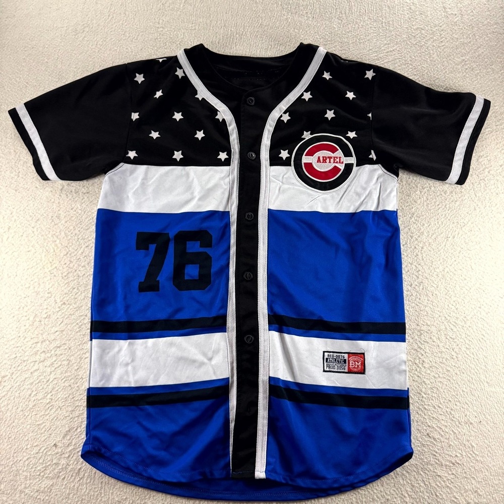 Bleecker and Mercer Baseball Jersey Mens Medium Blue Black Good Star Streetwear